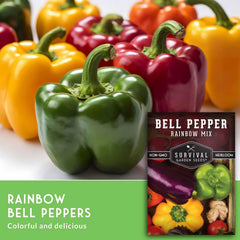 Garden scene with growing bell pepper plants from SURVIVAL GARDEN SEEDS