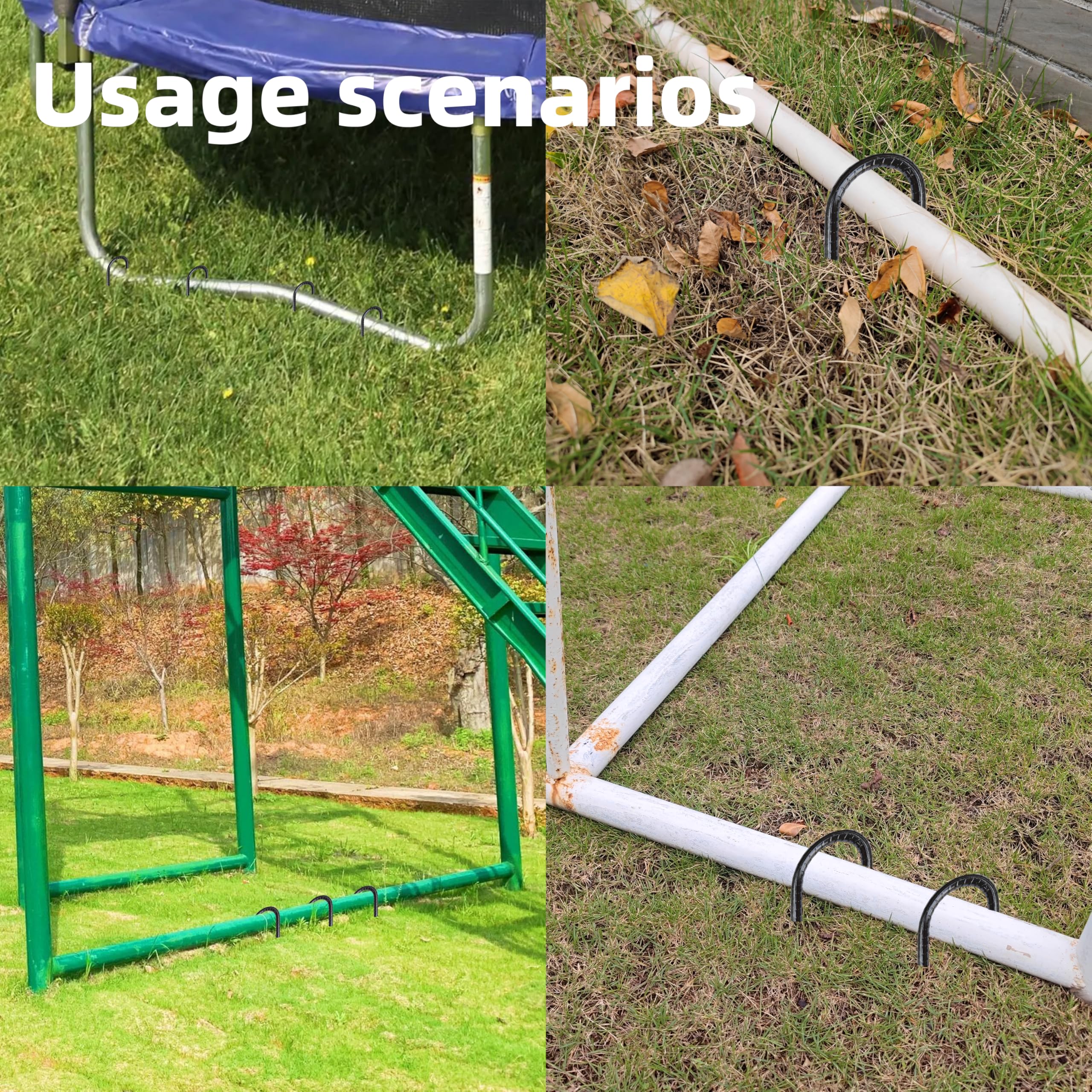 Garden stakes laid out on a wooden surface for installation