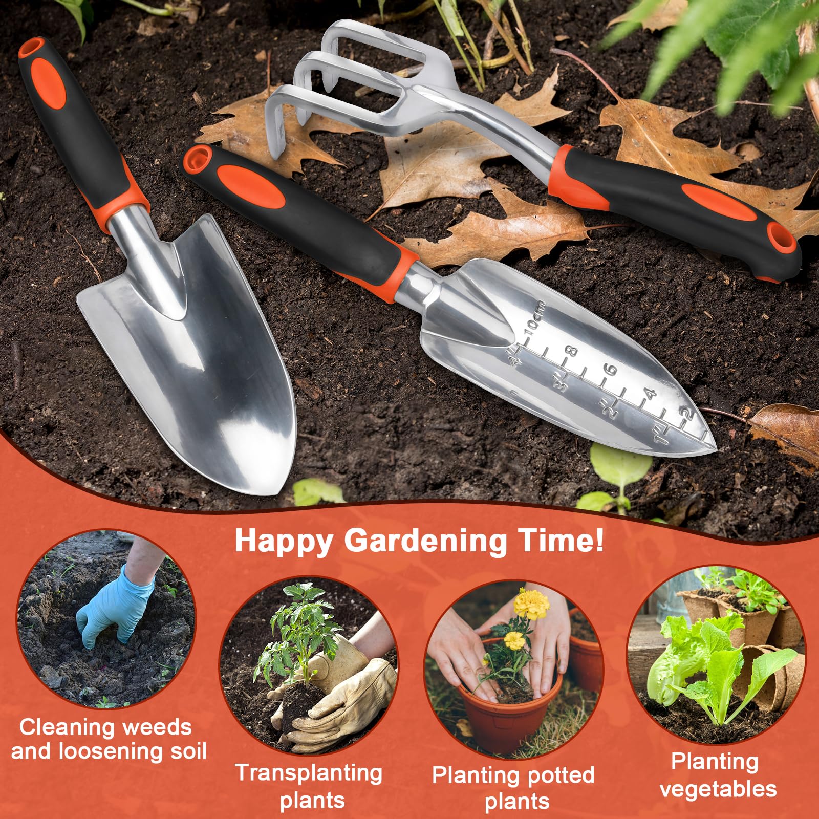 Garden tools in orange colour, perfect for planting and transplanting