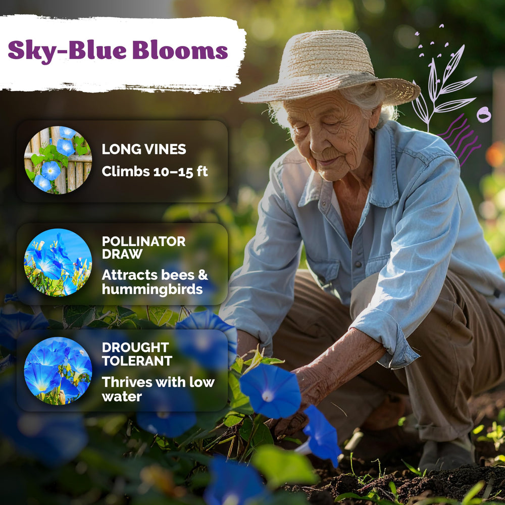 Garden trellis covered with Heavenly Blue Morning Glory