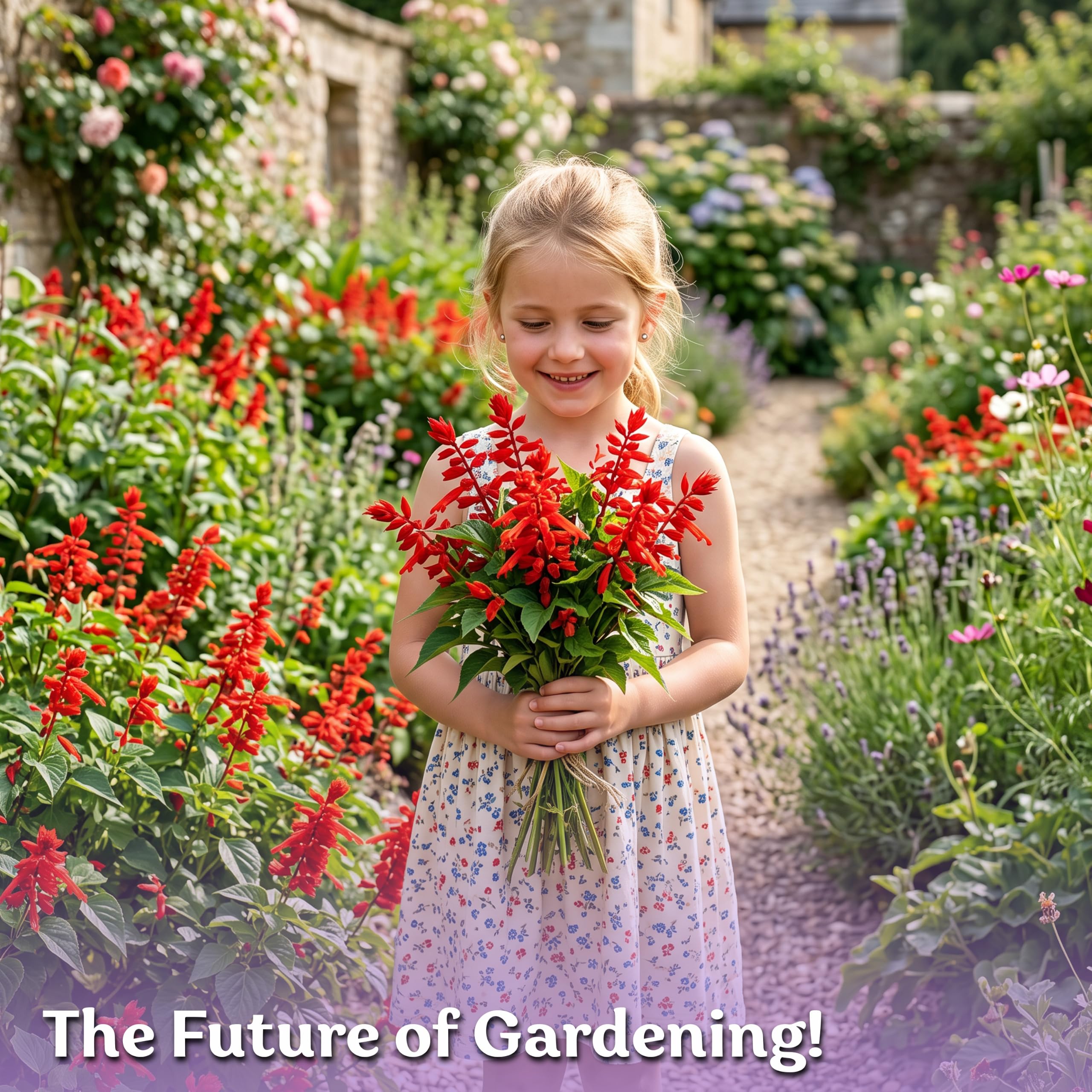 Garden view featuring KVITER Scarlet Sage plants in full bloom