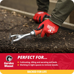GARDEN WEASEL cultivator showing three-pronged tines