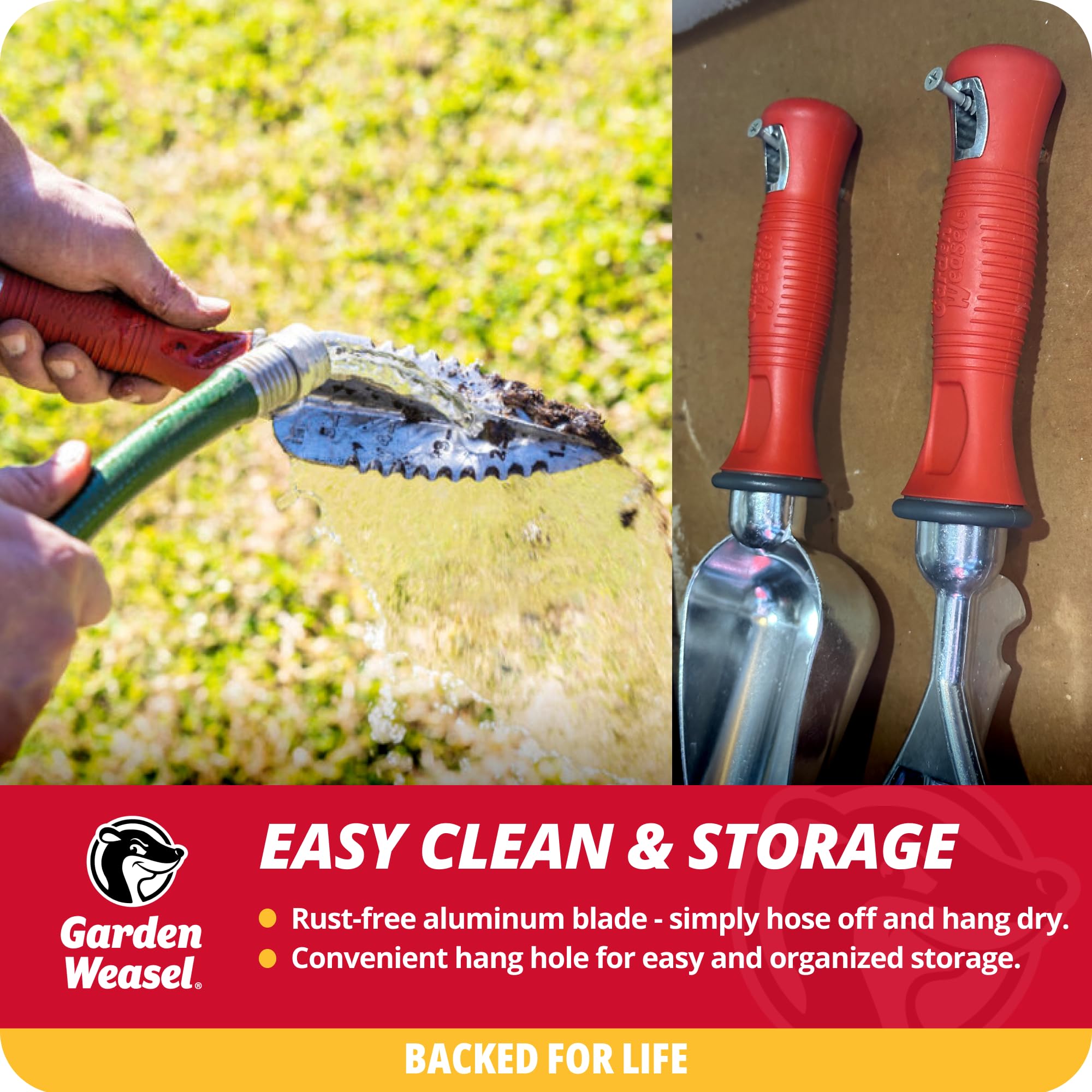 GARDEN WEASEL Multi-Use Transplanter Trowel with plant roots