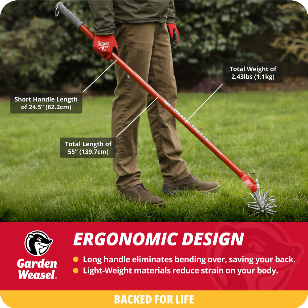GARDEN WEASEL Rotary Hand Cultivator Tiller in garden soil