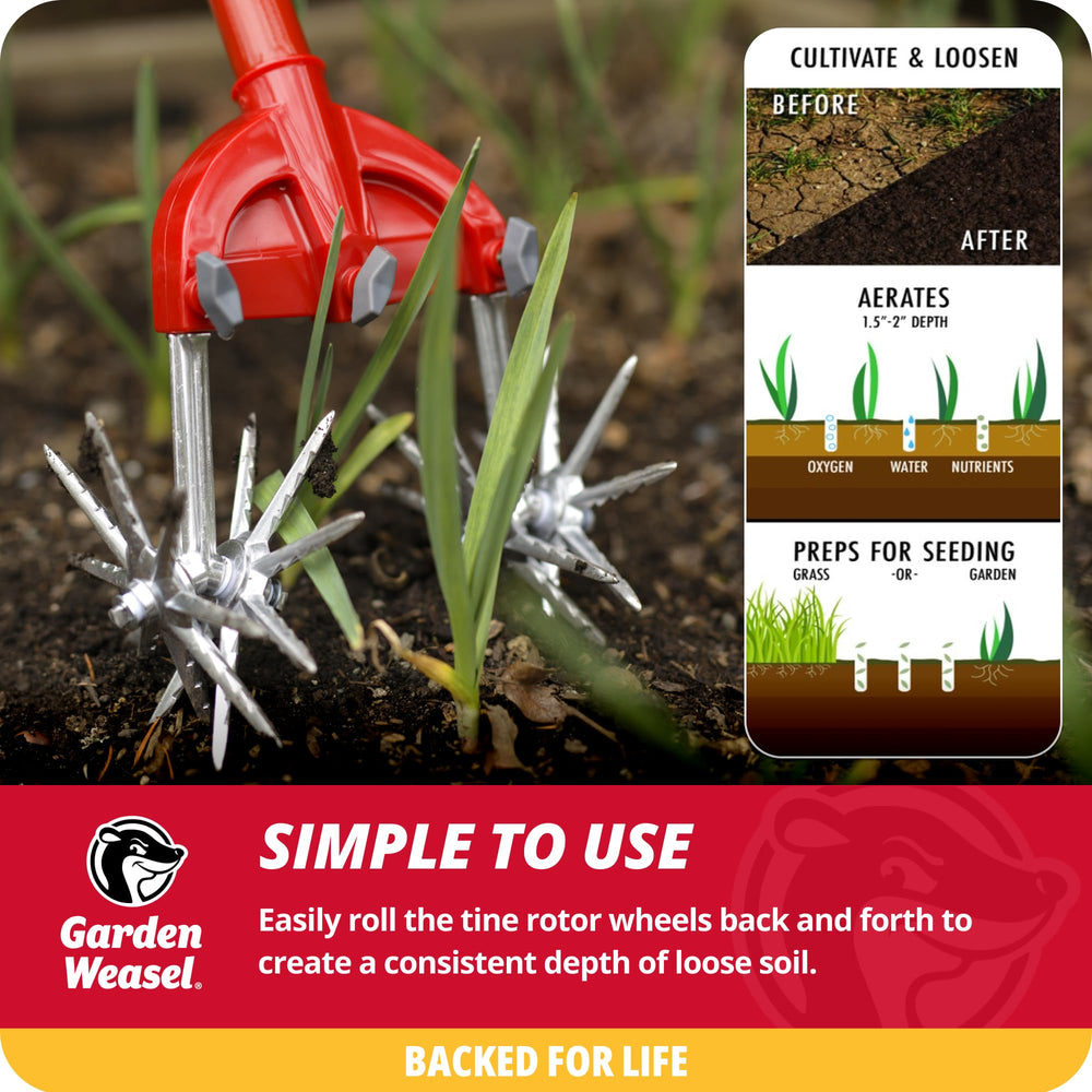 GARDEN WEASEL Rotary Hand Cultivator Tiller package