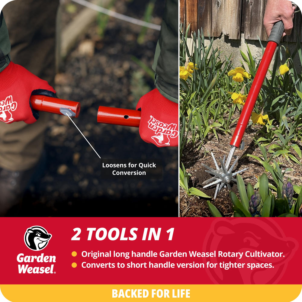 GARDEN WEASEL Rotary Hand Cultivator Tiller side view