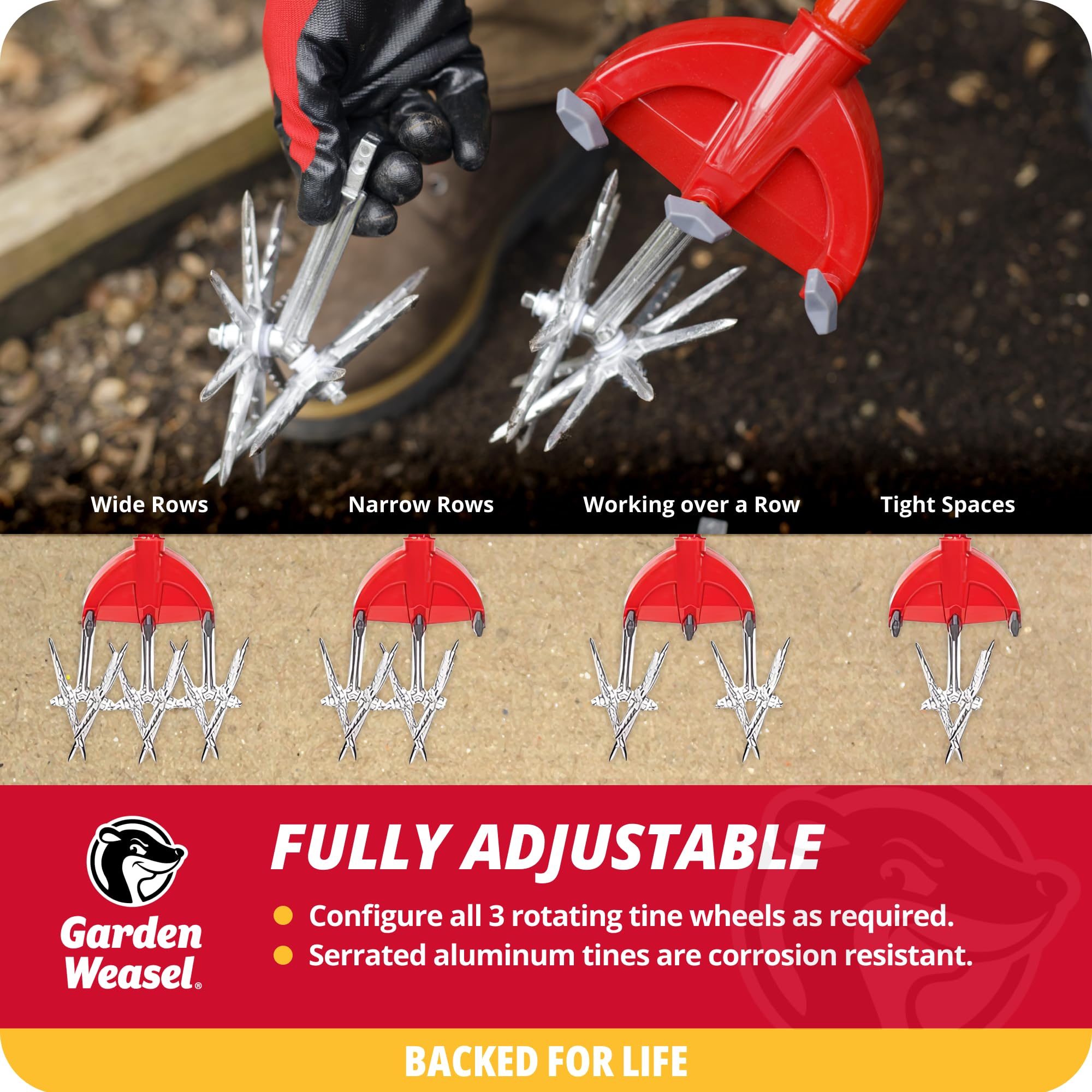 GARDEN WEASEL Rotary Hand Cultivator Tiller with blades removed