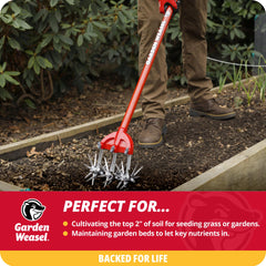 GARDEN WEASEL Rotary Hand Cultivator Tiller with rotating blade wheels