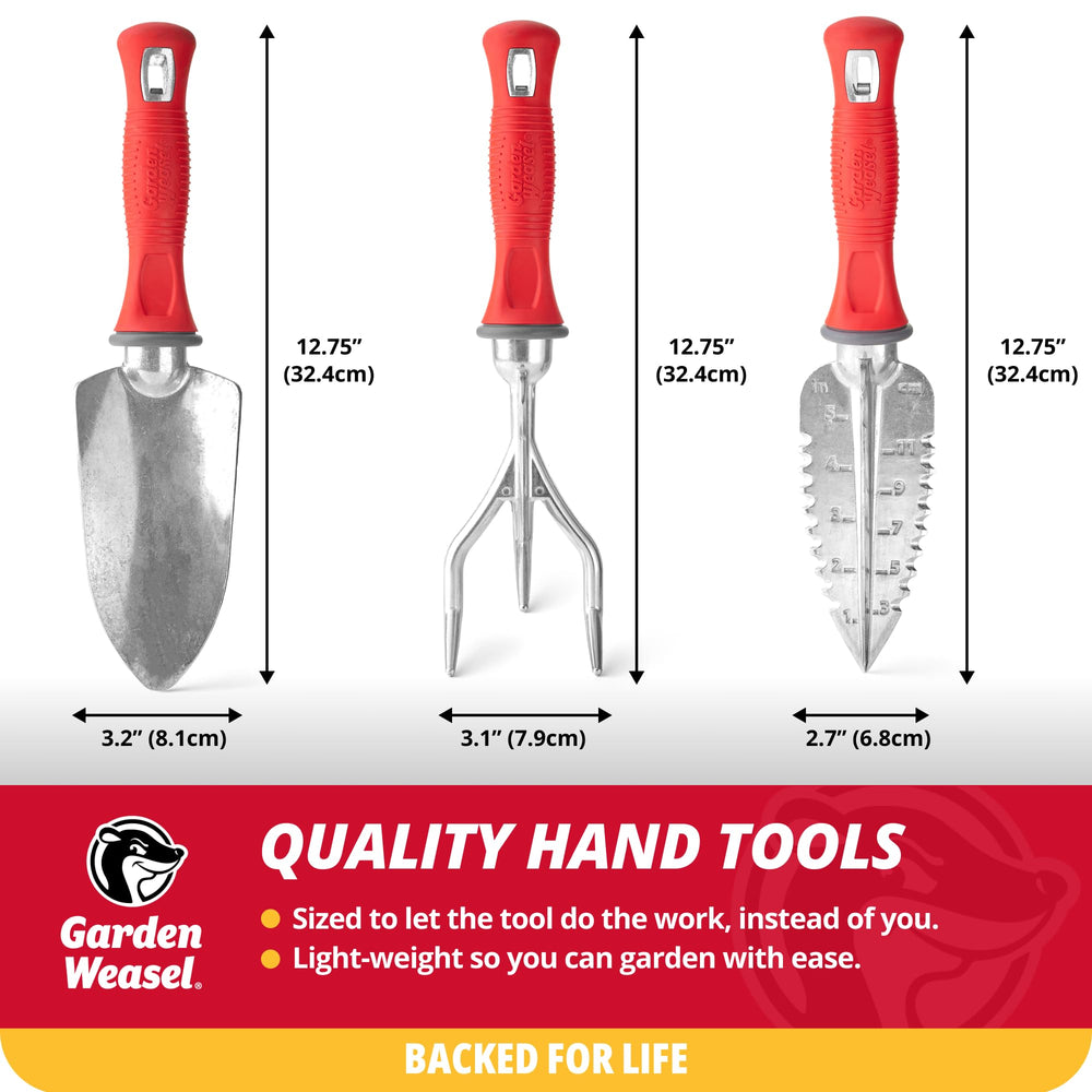 GARDEN WEASEL tools hanging on a pegboard for storage