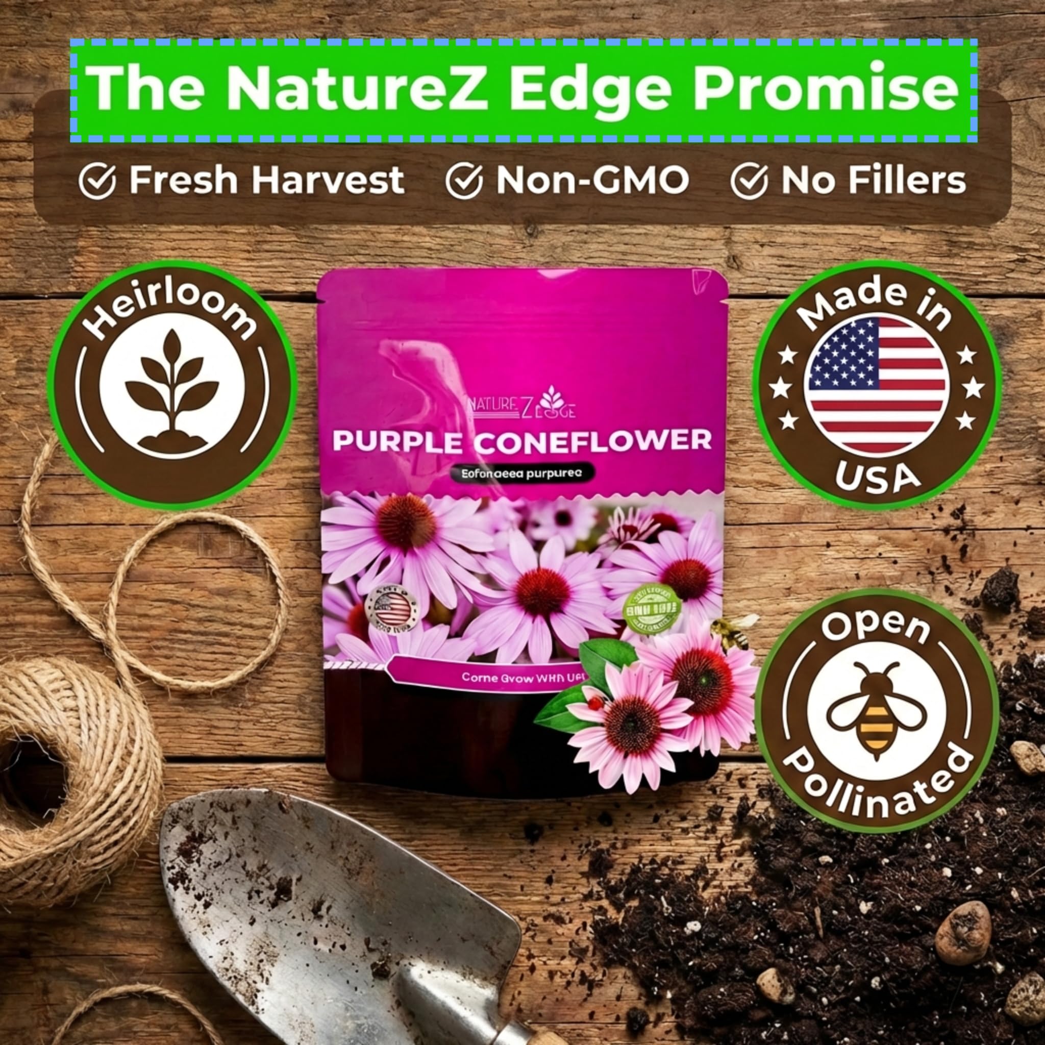 Garden with blooming purple coneflowers, showcasing Echinacea growth