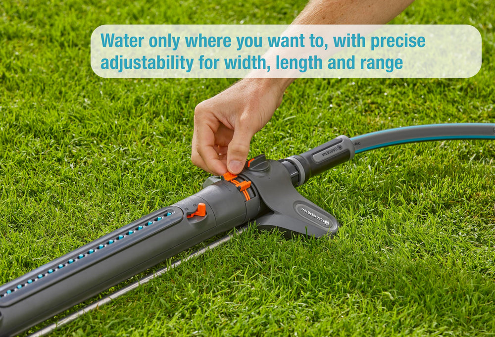 Gardena AquaZoom Oscillating Sprinkler showing coverage area