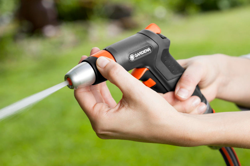 Gardena Premium Cleaning Nozzle side view showcasing adjustable water jet