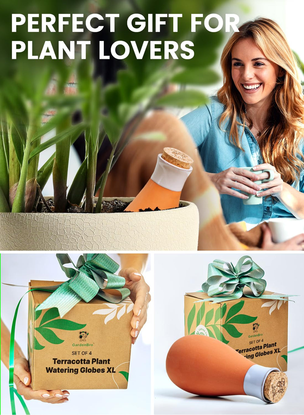 GARDENBRO terracotta watering pot showing water reservoir