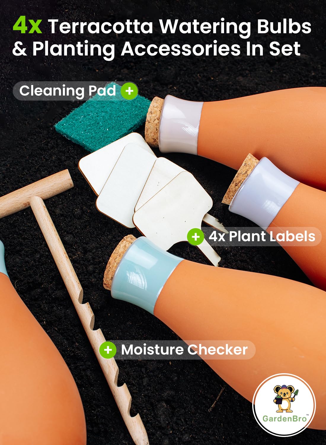 GARDENBRO watering pot with soil checker and plant labels