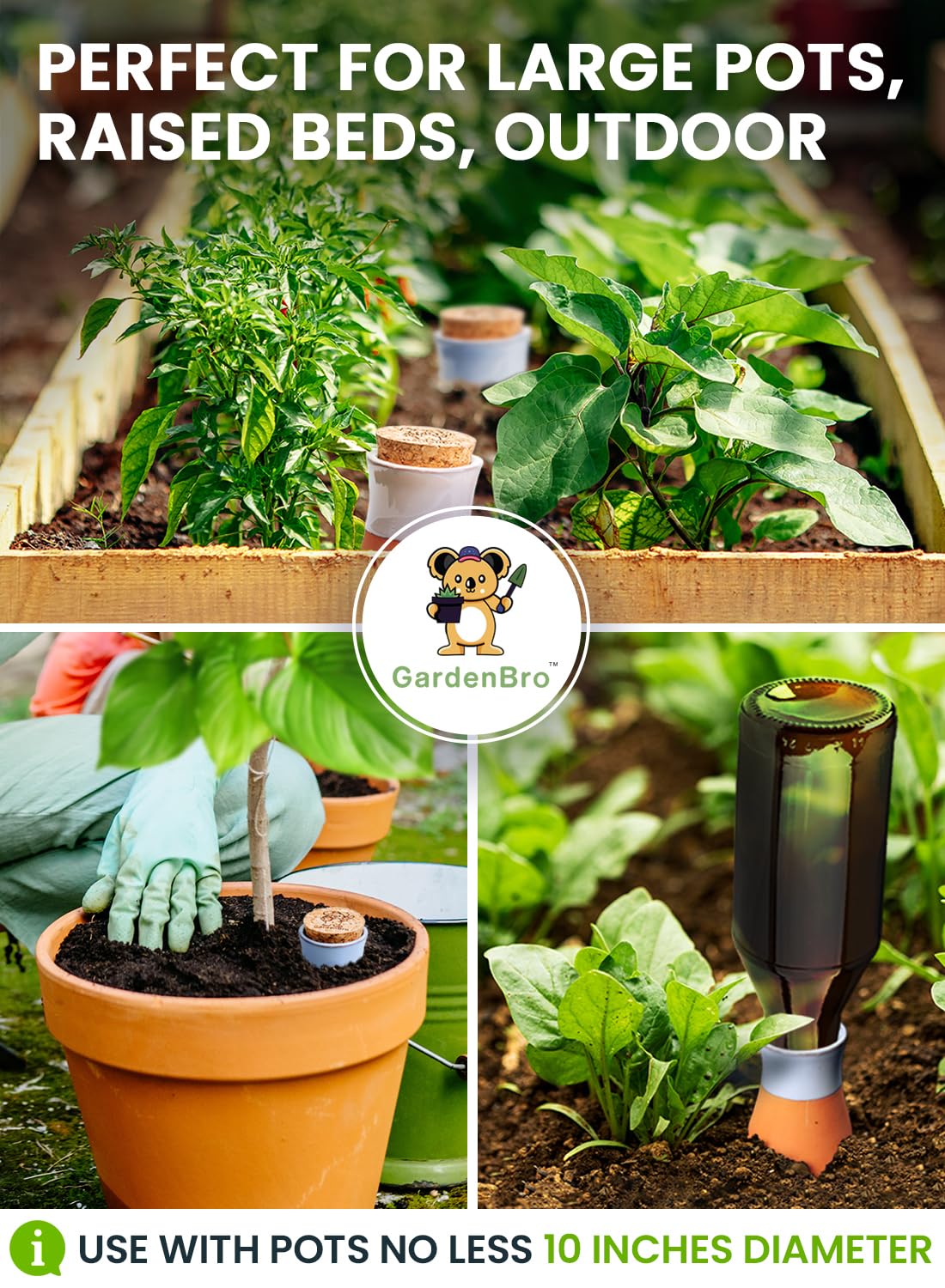 GARDENBRO watering pots in use with healthy plants