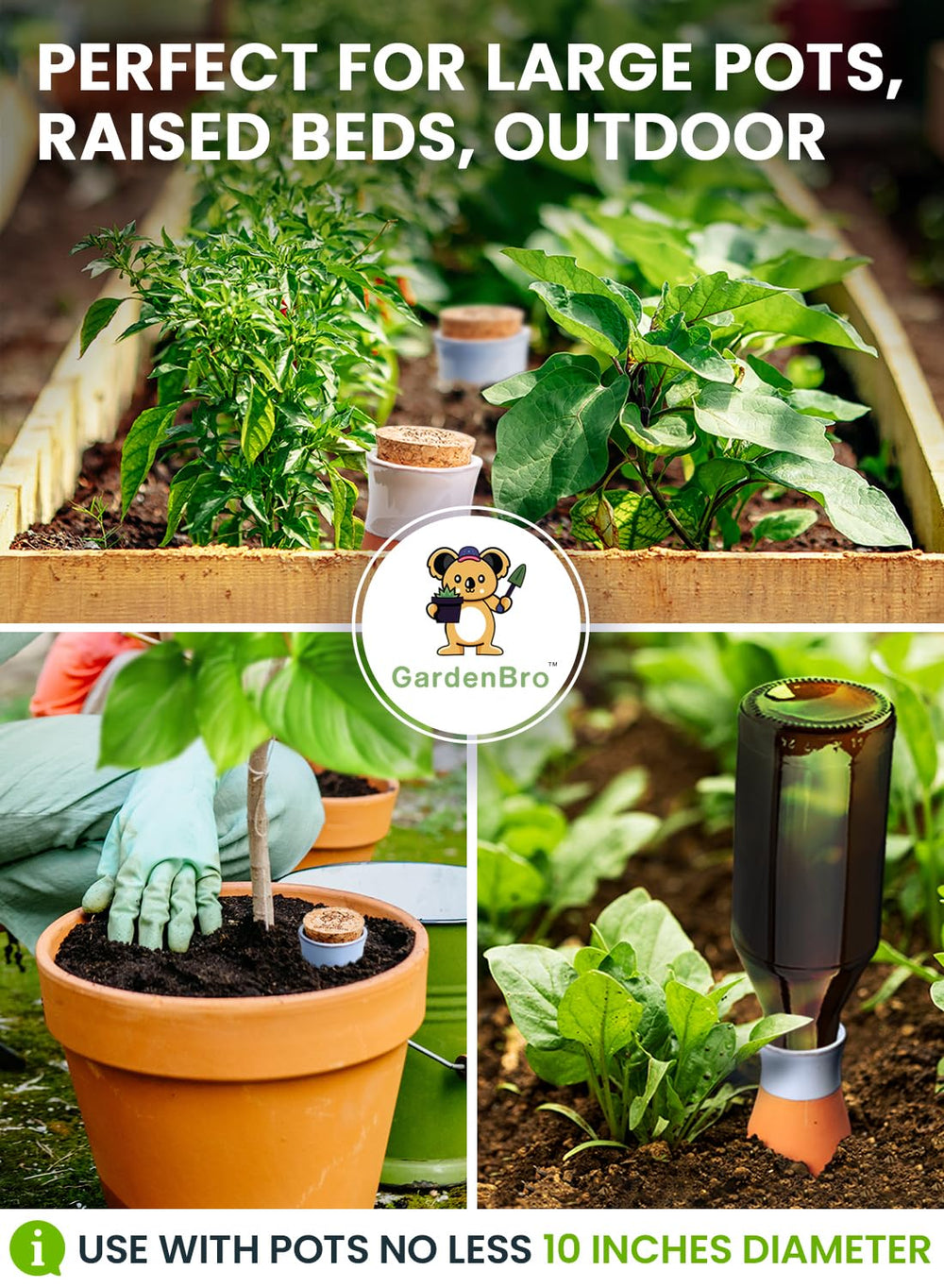 GARDENBRO watering pots in use with healthy plants