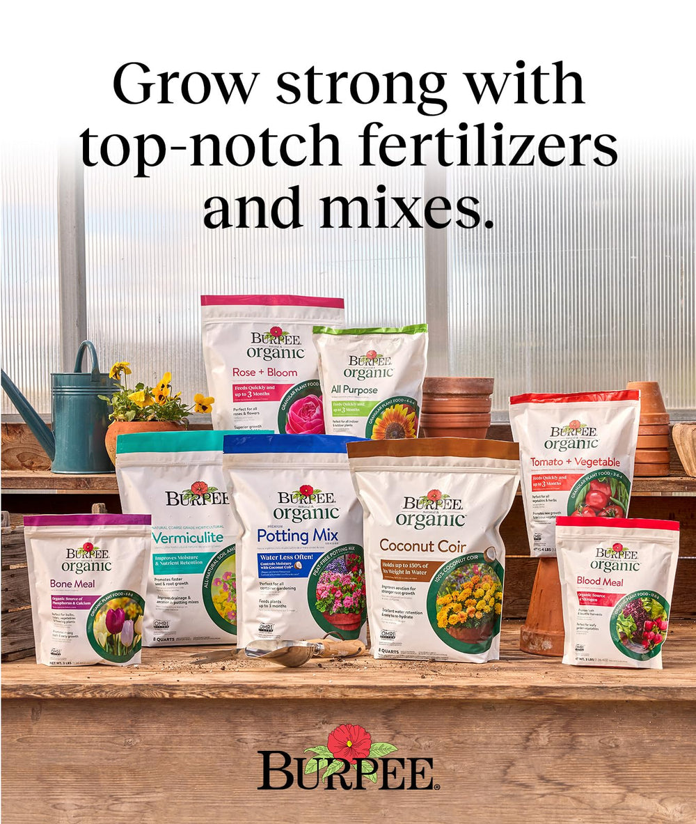 Gardener applying Burpee Bone Meal Fertilizer in flower garden