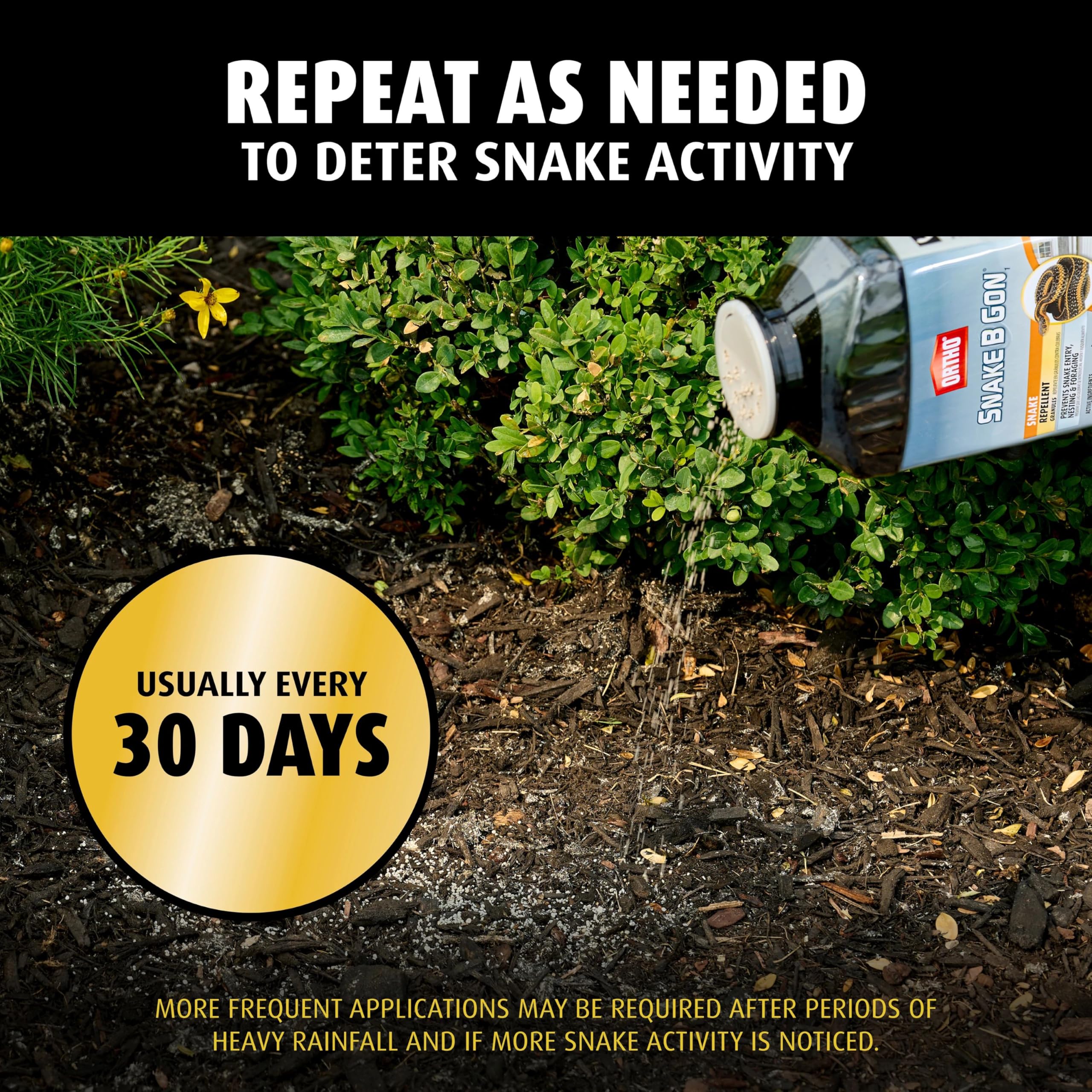 Gardener applying Ortho Snake B Gon1 Granules