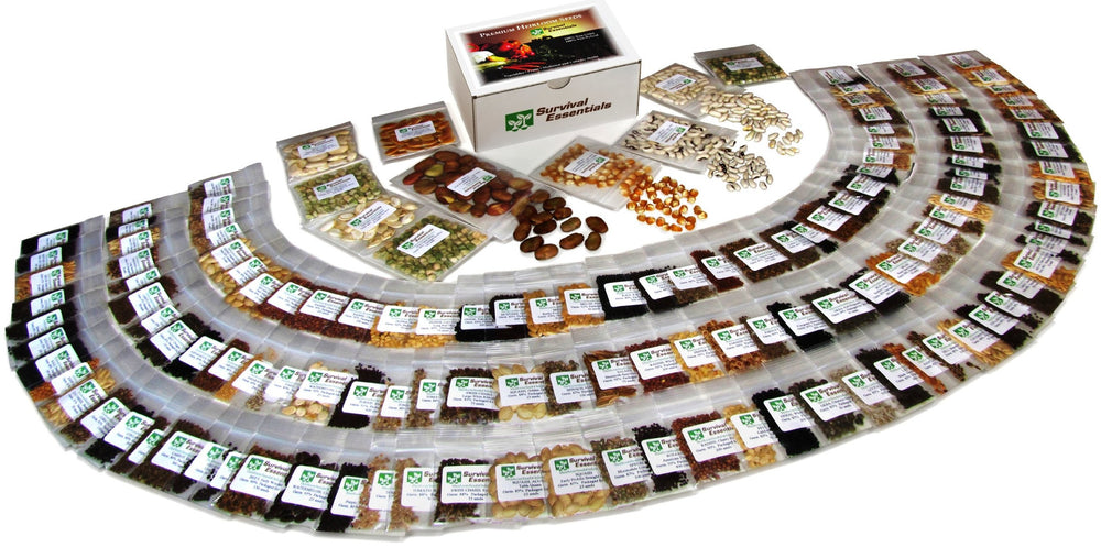 Gardener planting heirloom seeds from Survival Essentials in a garden