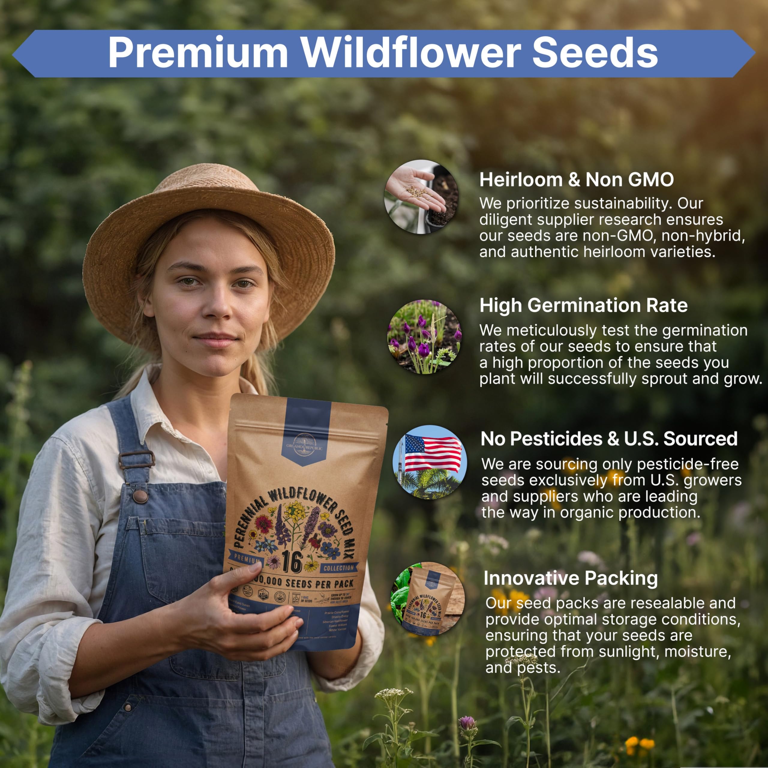 Gardener sowing Organo Republic wildflower seeds in soil