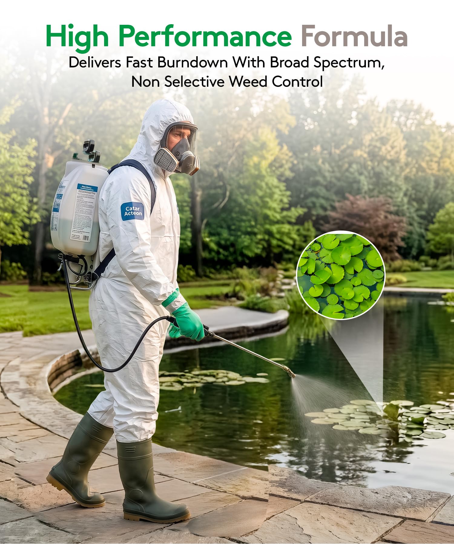 Gardener using ALLIGARE Diquat Herbicide in landscape