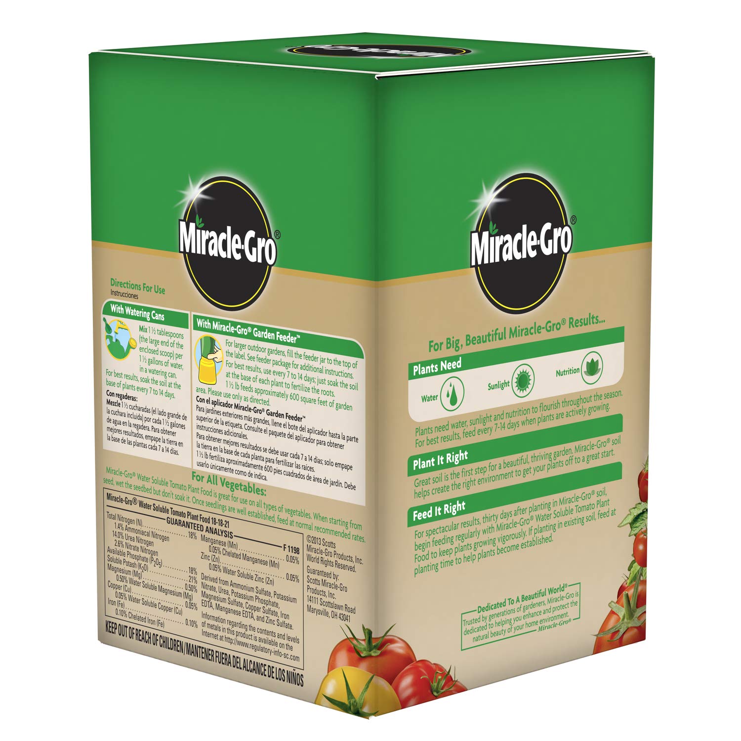 Gardener using Miracle-Gro Tomato Plant Food with a watering can
