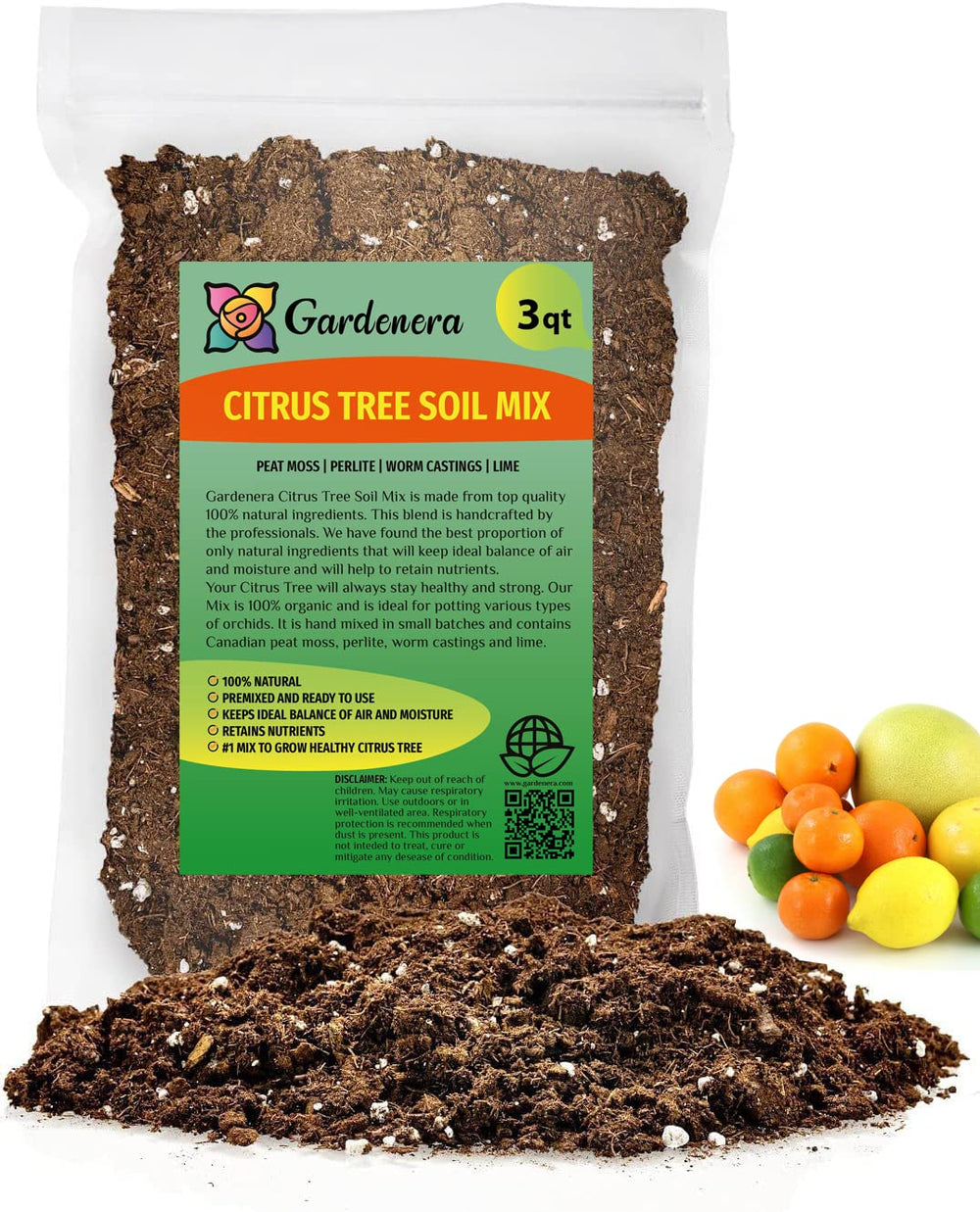 Gardenera Citrus Tree Potting Soil Mix 3 Quart Bag front view