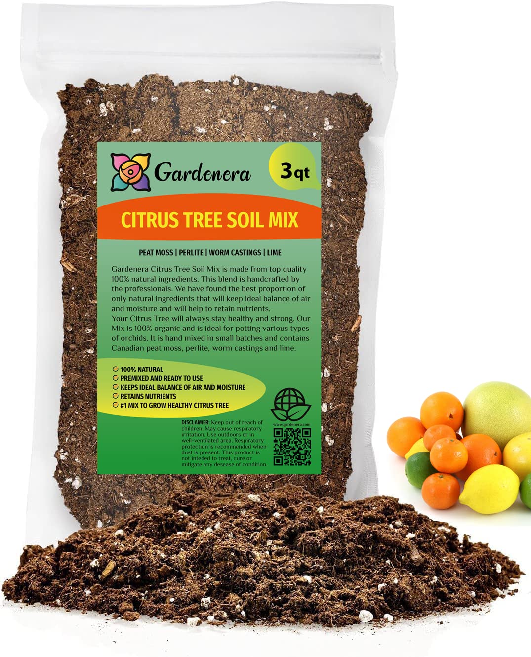 Gardenera Citrus Tree Potting Soil Mix 3 Quart Bag front view