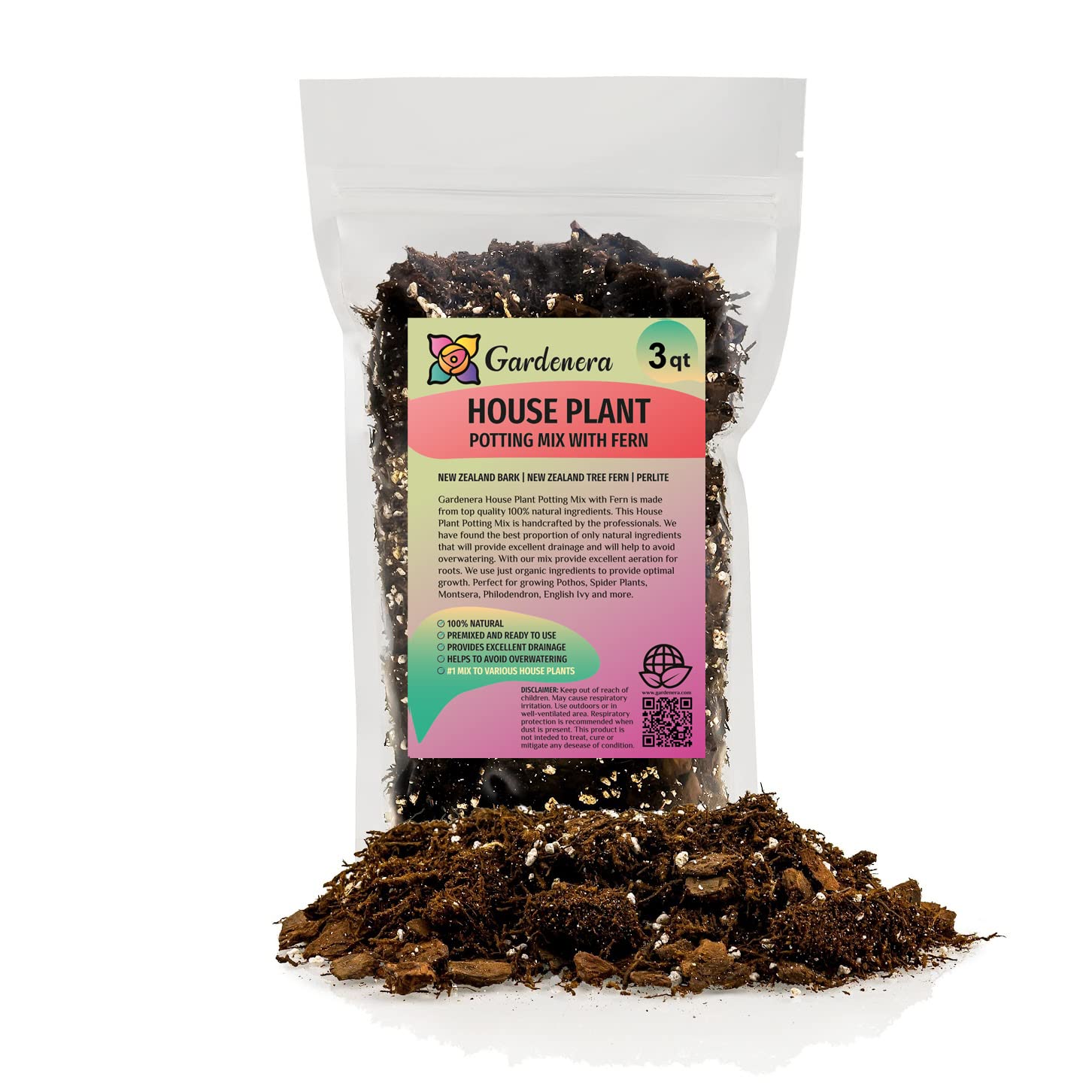 Gardenera House Plant Potting Mix 3 Quart Bag front view