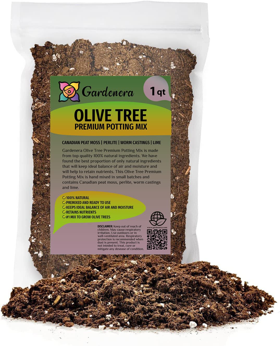 Gardenera Olive Tree Potting Mix 1 Quart bag front view