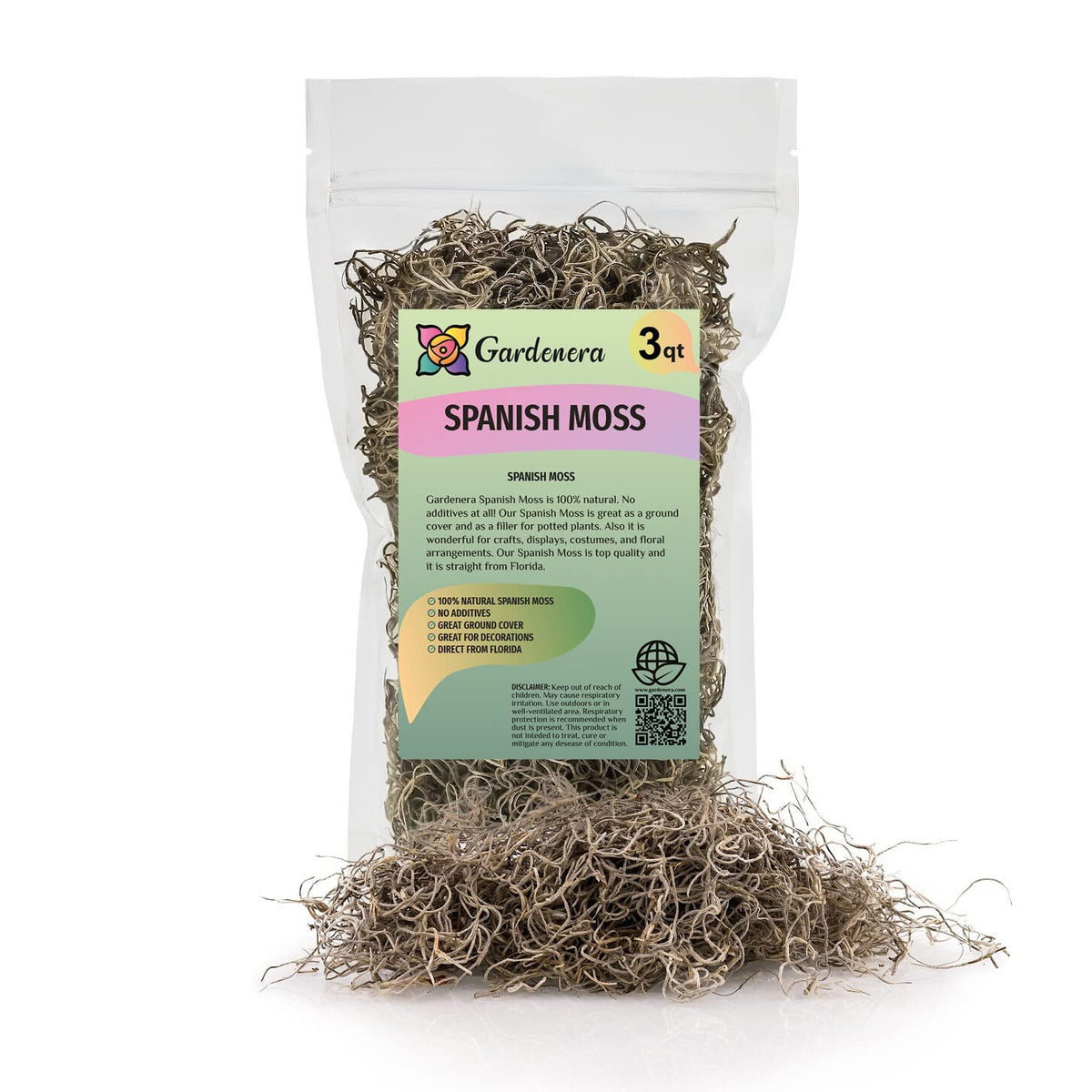 Gardenera Premium Natural Spanish Moss 3 Quart Bag front view