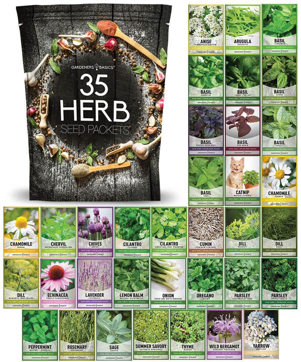 Gardeners Basics 35 Medicinal Herb Seeds Variety Pack front view