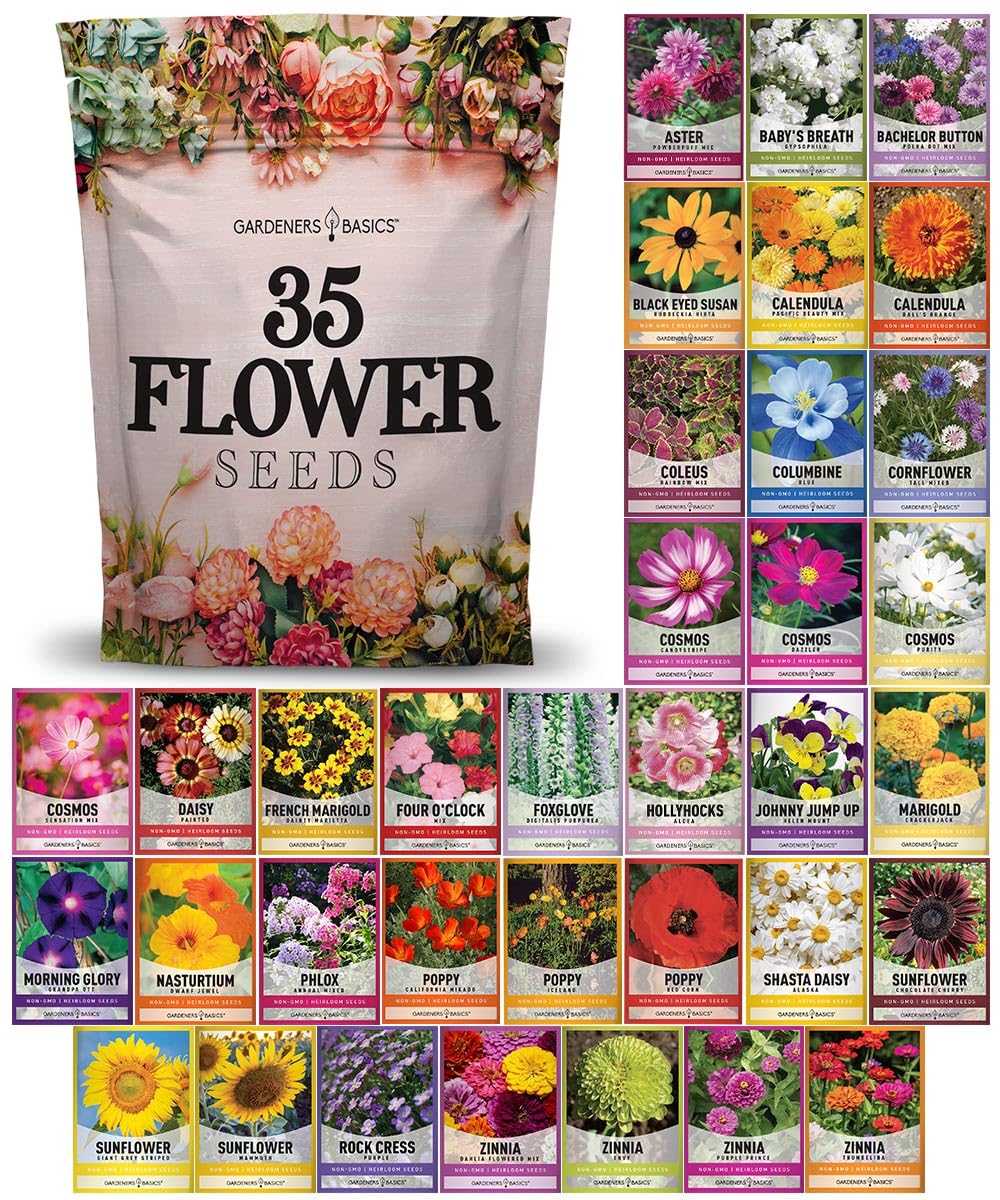 Gardeners Basics Heirloom Flower Seeds variety pack front view