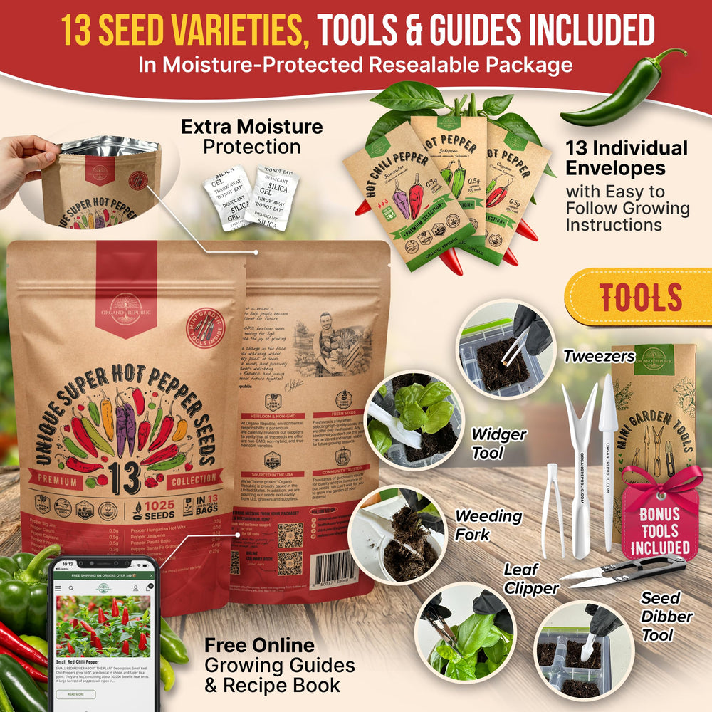 Gardening tools included in Organo Republic pepper seeds kit