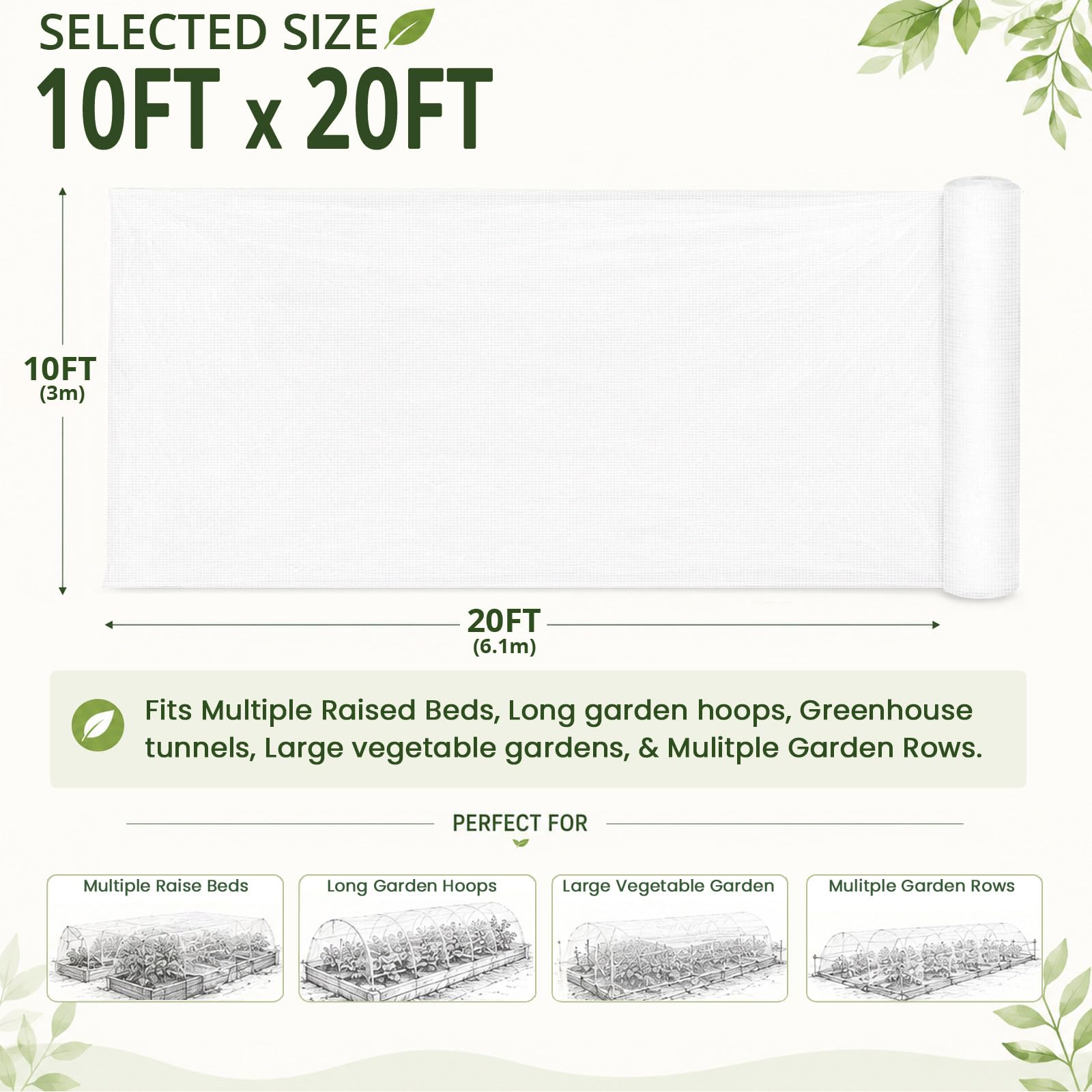 Gardeningwill Garden Netting 10Ft x 20Ft rolled out on a garden bed