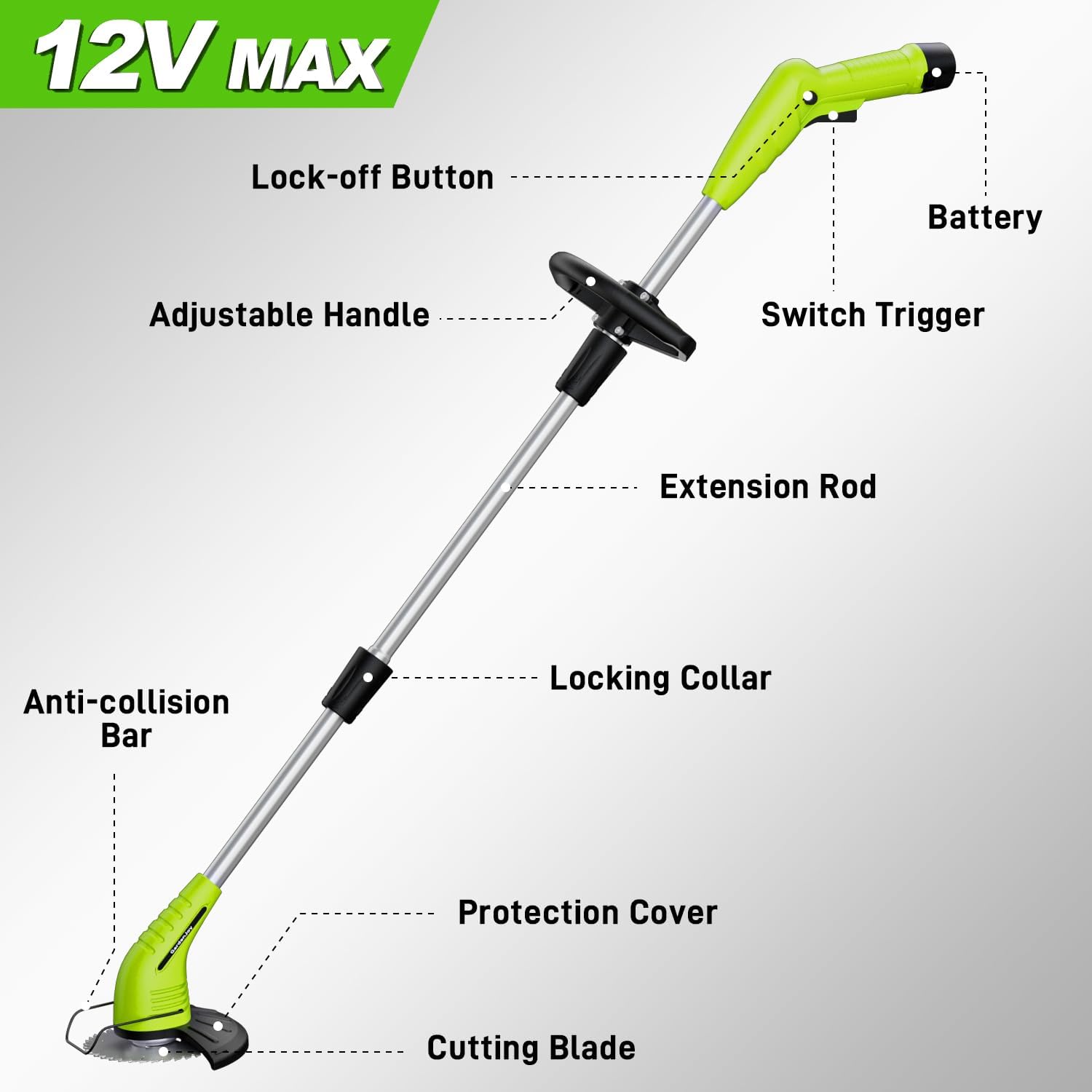 GardenJoy Grass Trimmer showing detachable wheel kit
