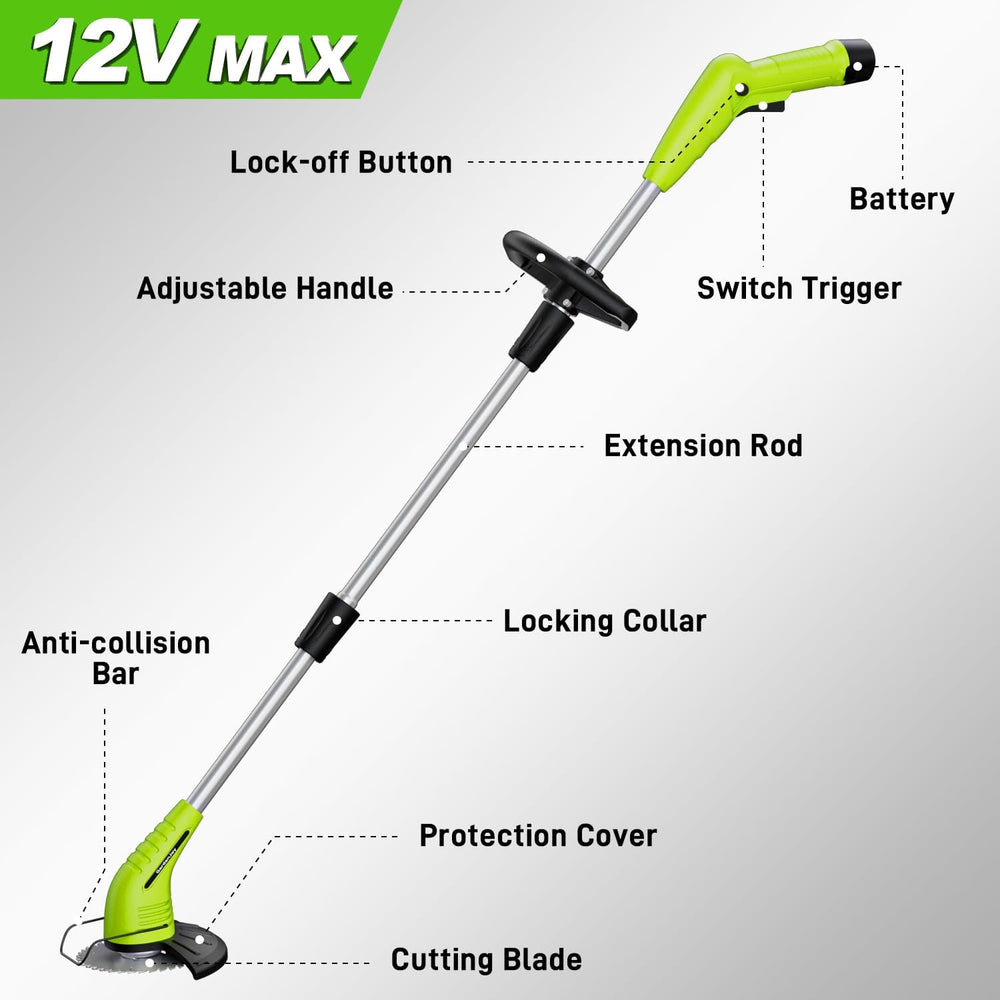 GardenJoy Grass Trimmer showing detachable wheel kit
