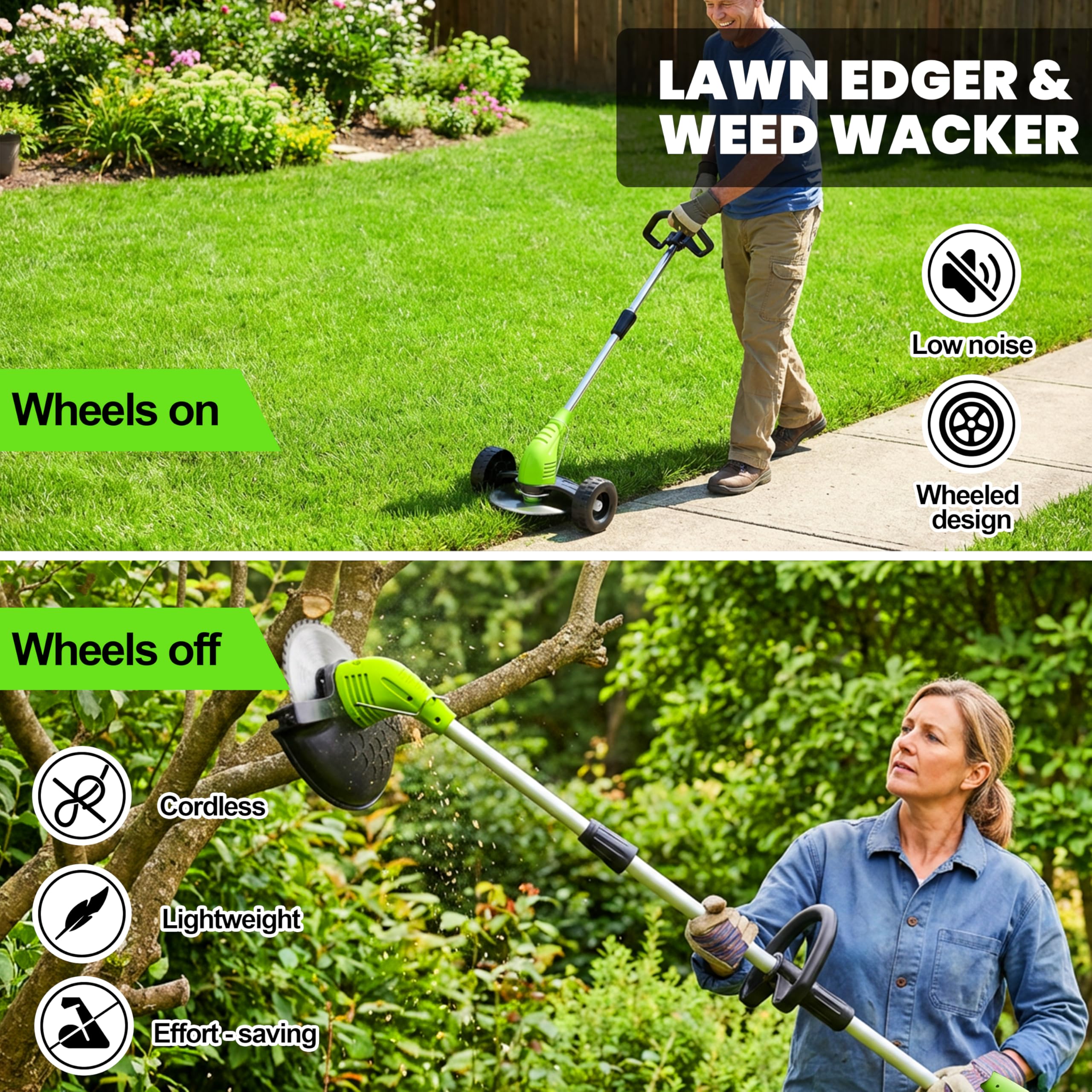 GardenJoy portable trimmer in action on grass