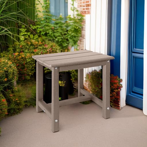 GARDENSTAR Adirondack Square Side Table in Teak, backyard scene