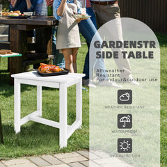 GARDENSTAR Adirondack Square Side Table in White with coffee and a book