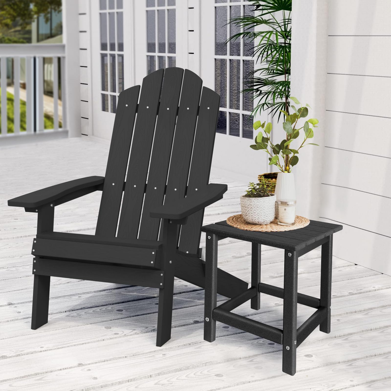 GARDENSTAR Outdoor Side Table side view showing slatted design