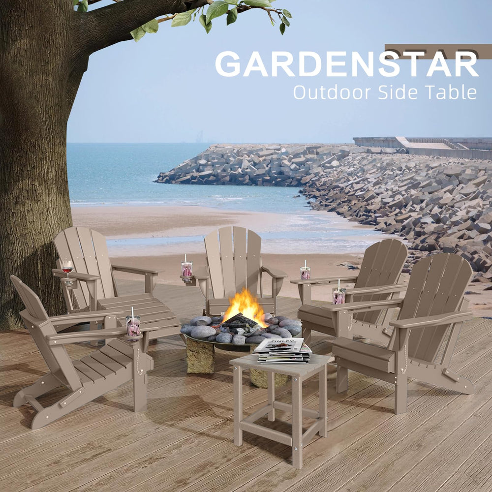 GARDENSTAR Outdoor Side Table with a drink and book on top