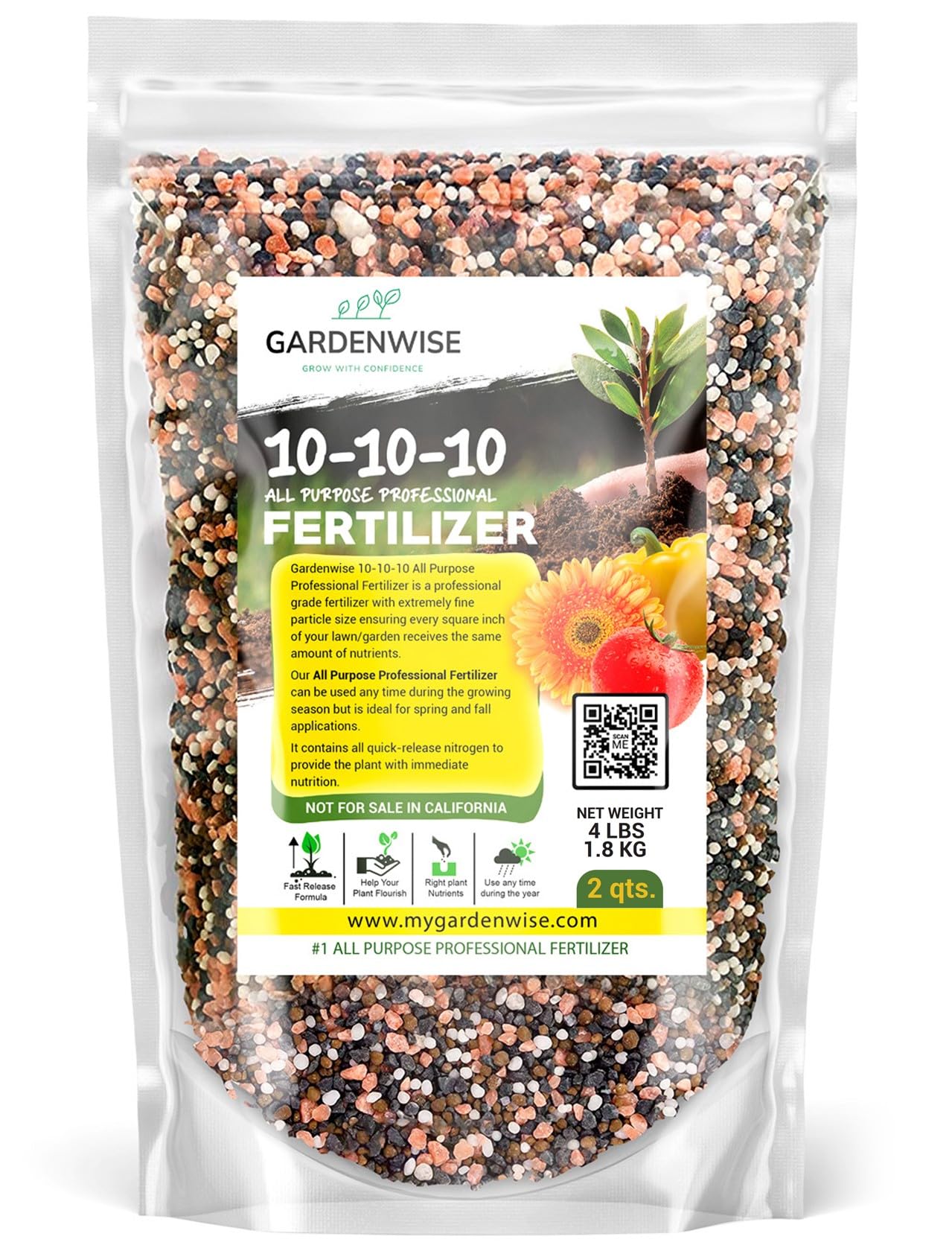GARDENWISE 10-10-10 Granular Fertilizer front view, 2 quarts