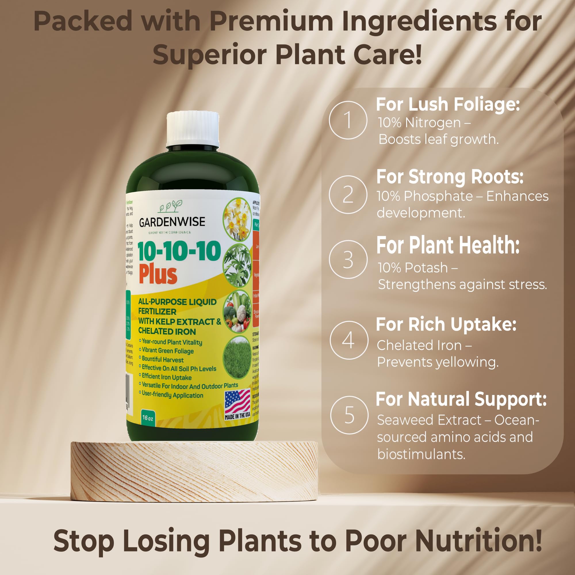 GARDENWISE 10-10-10 Liquid Fertilizer 32 oz bottle back view