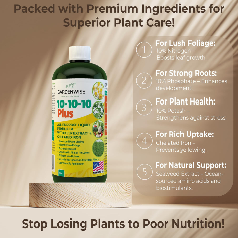 GARDENWISE 10-10-10 Liquid Fertilizer 32 oz bottle back view