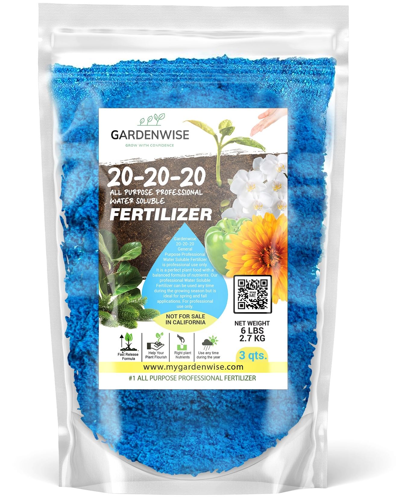 GARDENWISE 20-20-20 Water-Soluble Fertilizer front view, 3 quarts