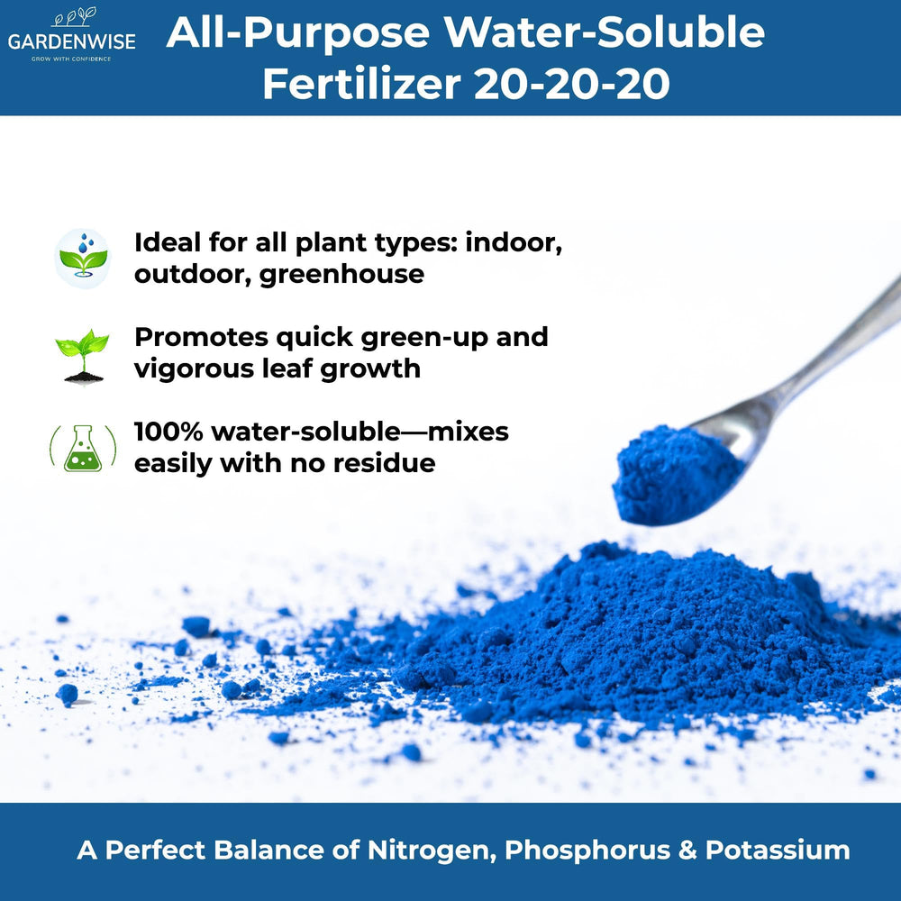 GARDENWISE 20-20-20 Water-Soluble Fertilizer packaging with nutrients listed