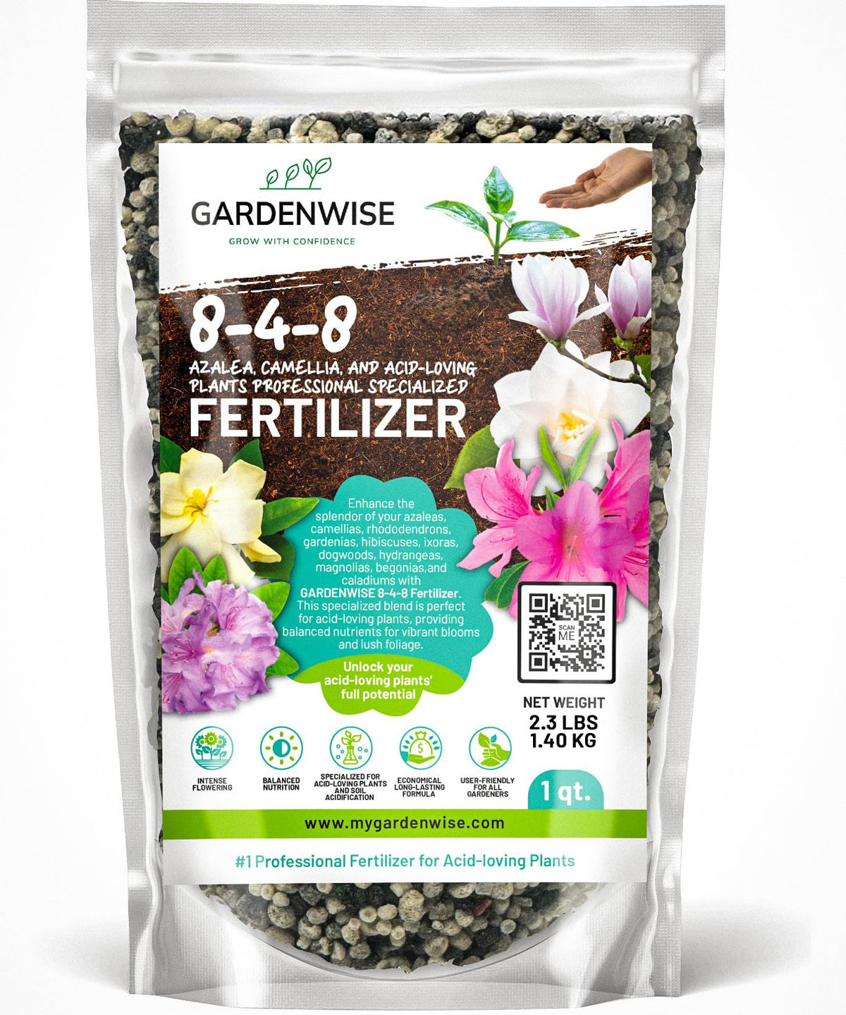 GARDENWISE 8-4-8 Acidic Fertilizer 1 Quart front view