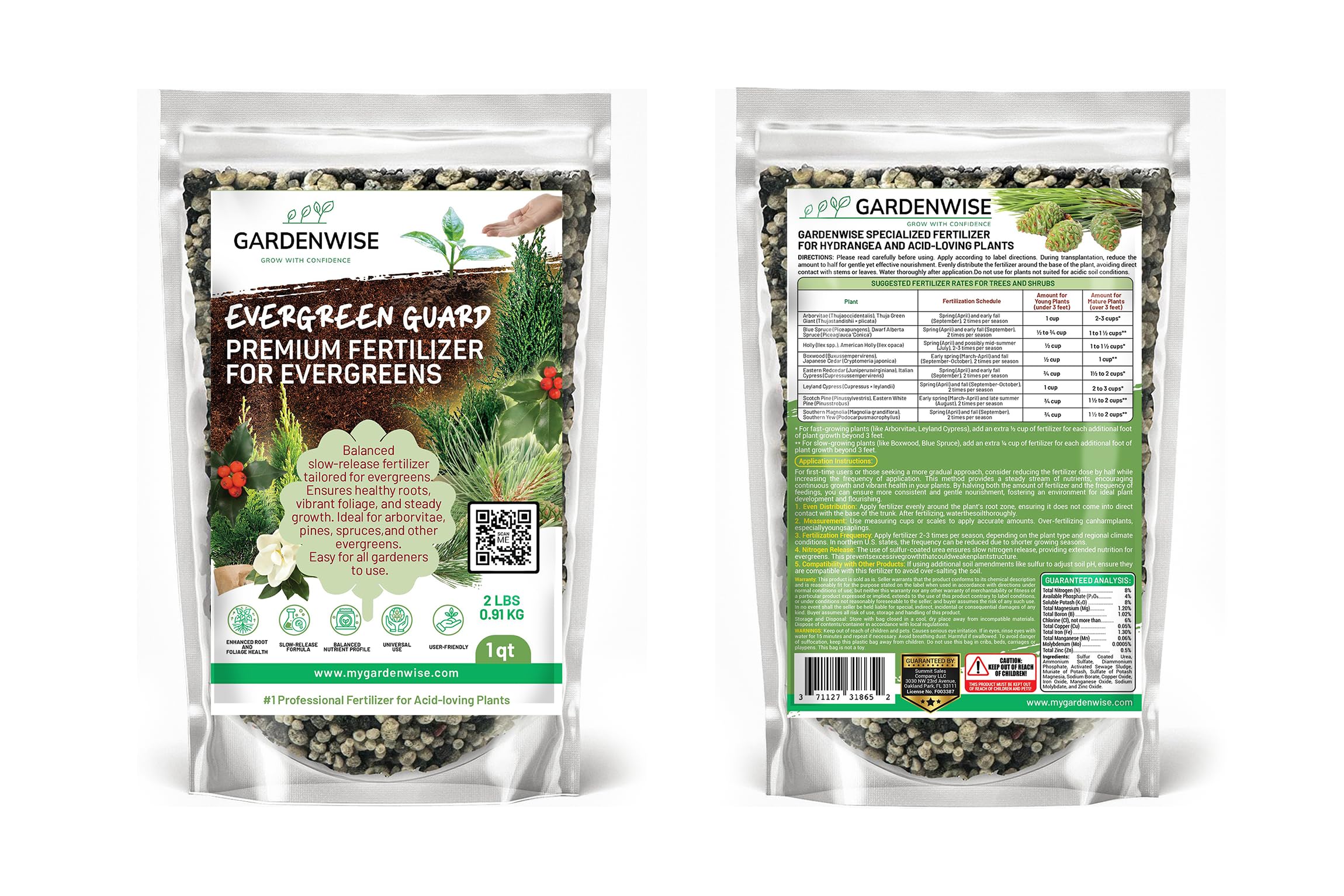 GARDENWISE Evergreen Fertilizer 12 oz bag side view
