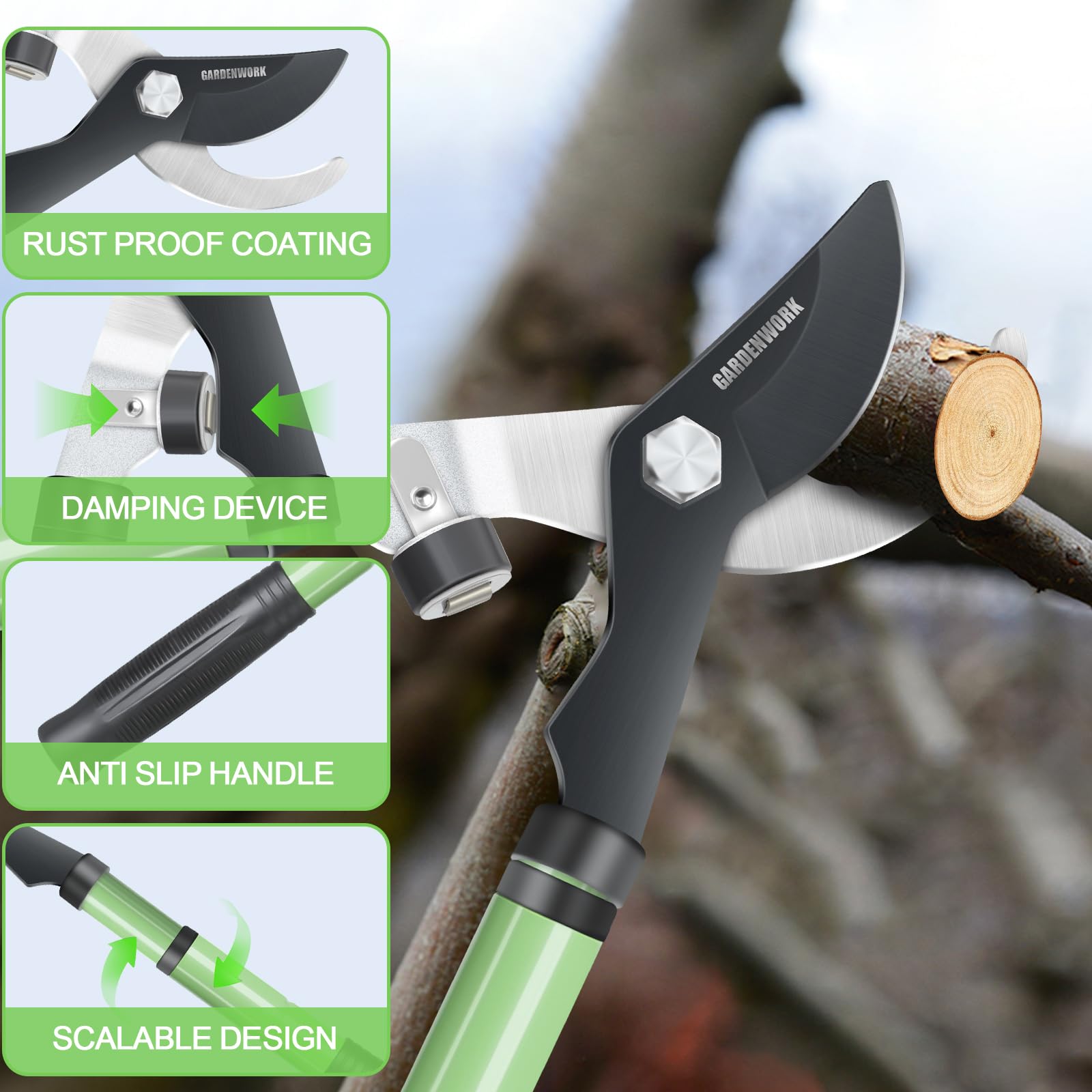 GARDENWORK Loppers close-up of rubber grip handle